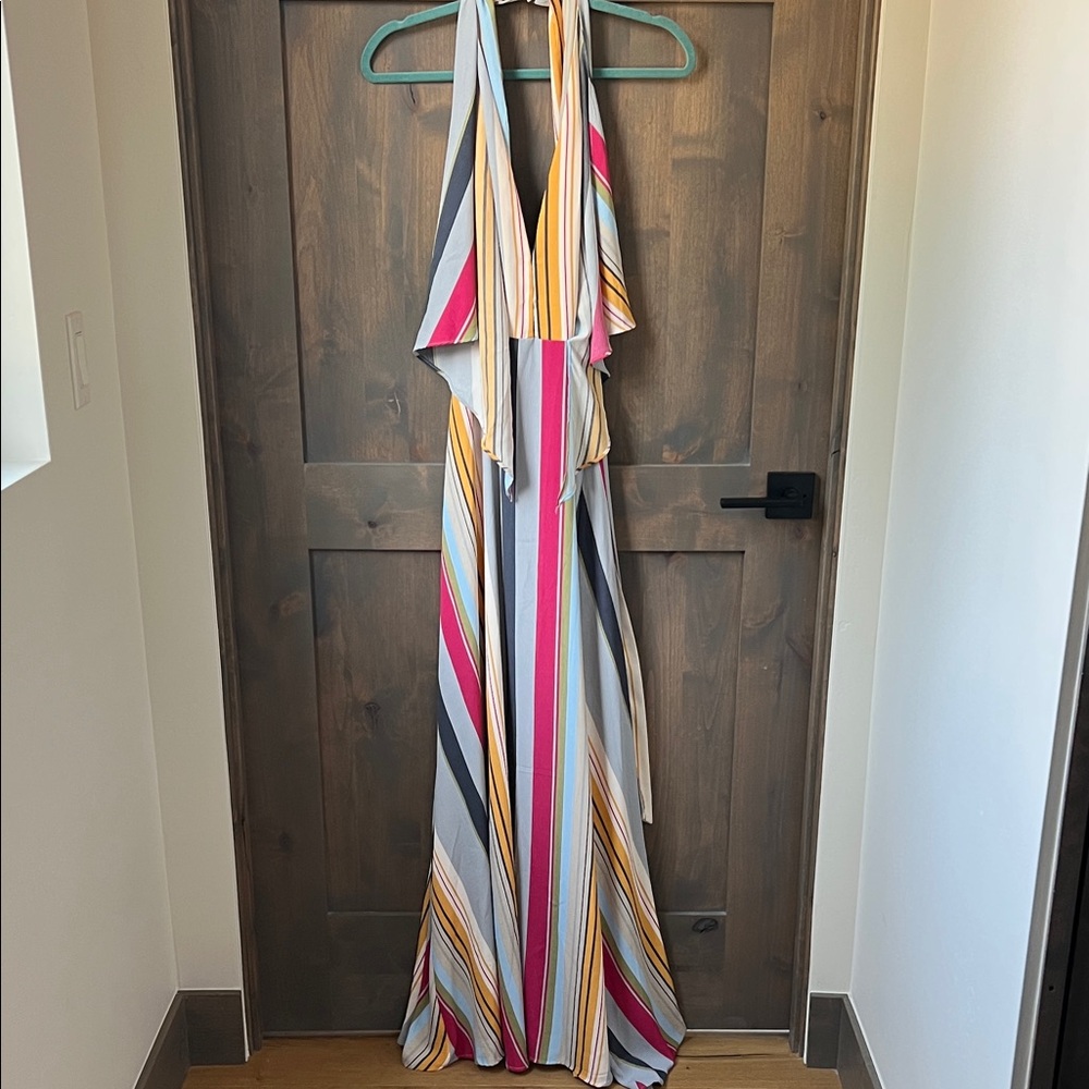 Lulus Striped Halter Maxi Dress Medium